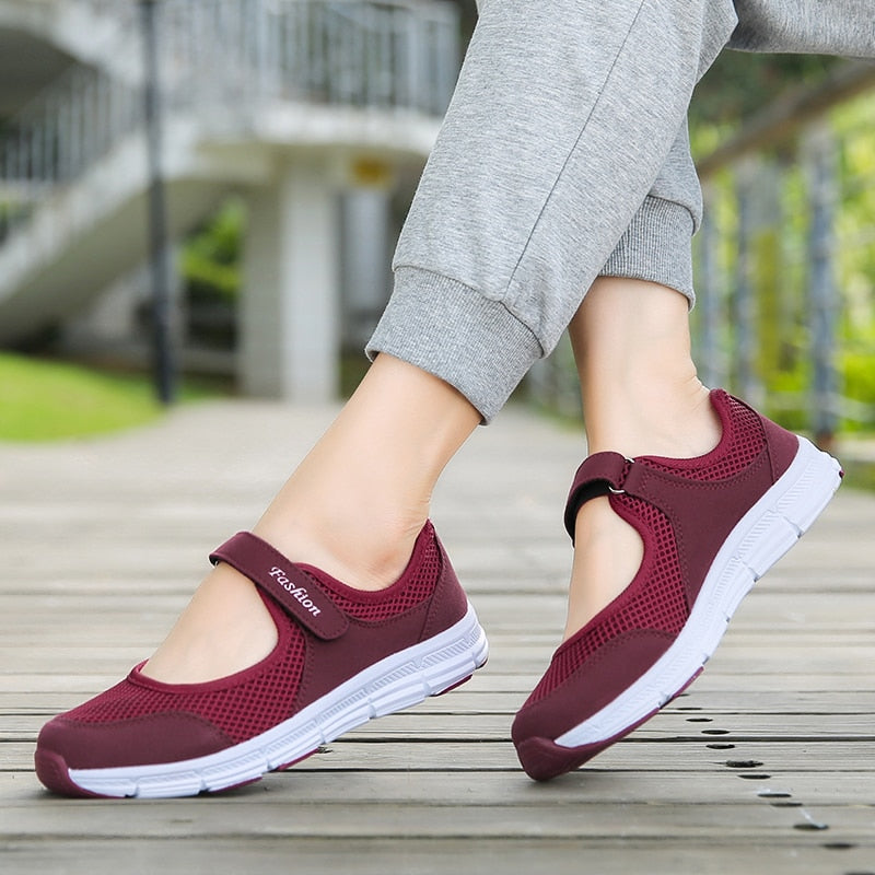 Summer Breathable Women Sneakers Healthy Walking Mary Jane Shoes Sporty Mesh Sport Running Mother Gift Light Flats 35-42 Size