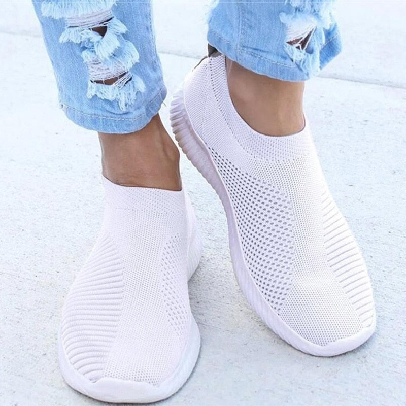 Women Flats Shoes Plus Size 43 Breathable Mesh Platform Sneakers Women Slip on Soft Ladies Casual Shoes Woman Knit Sock Flats