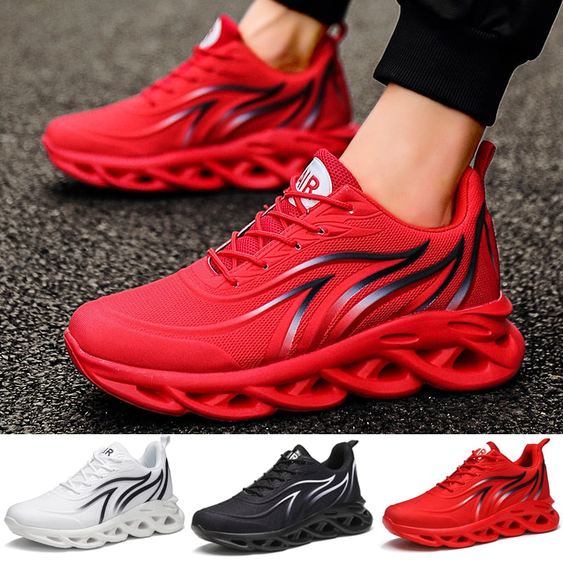 Men&#39;s Flame Printed Sneakers Flying Weave Sports Shoes Comfortable Running Shoes Outdoor Men Athletic Shoes