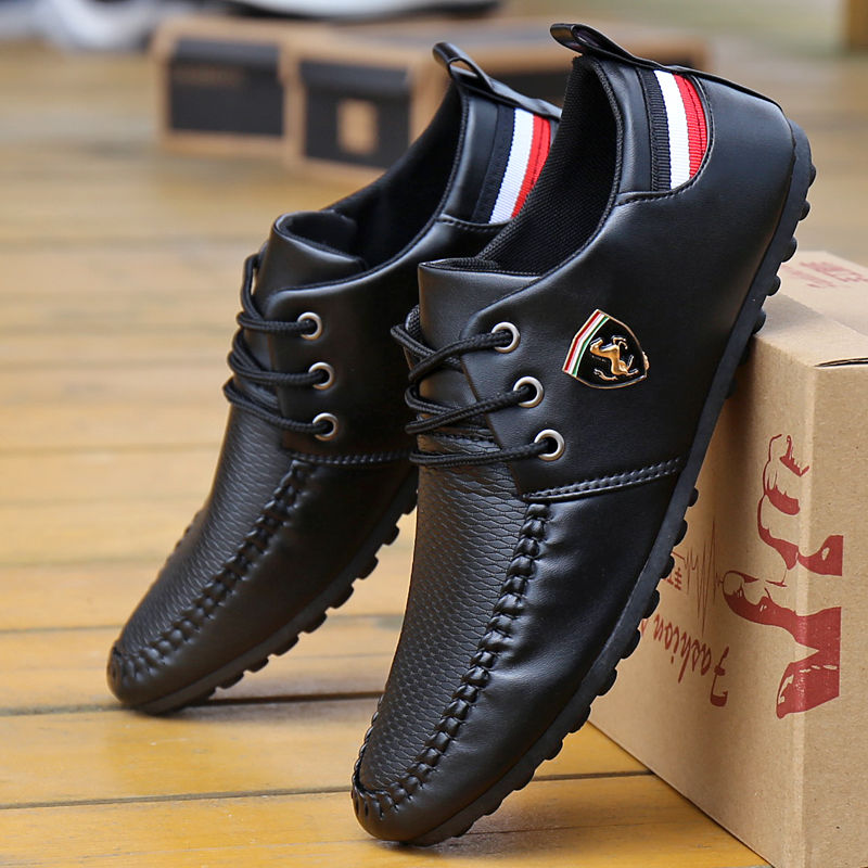 2022 Solid Color Non-slip Men Driving Shoes Spring Autumn New Leather Breathable Men&#39;s Peas Shoes British Casual Sneakers